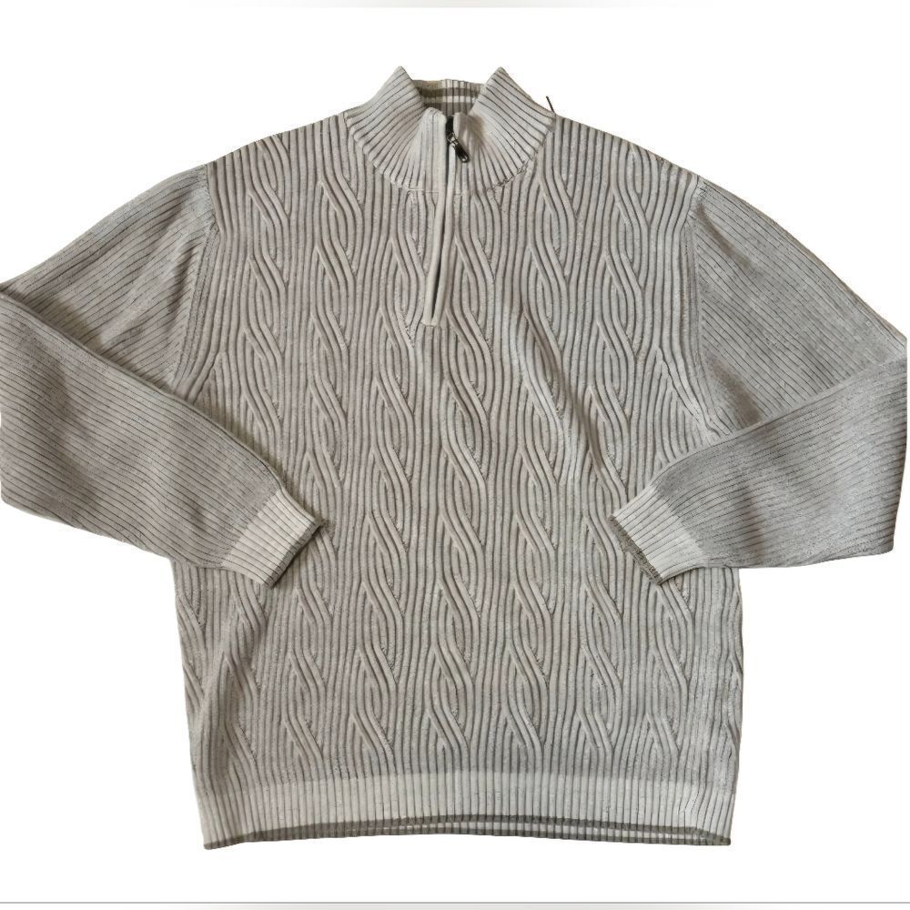 Tommy Bahama Patterned Cotton Quarter Zip Knit Pullover Sweater Size XXL